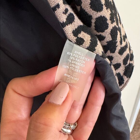 Calvin Klein Leopard Print Drape Jacket Cardigan Sweater Ruffle Black Tan Sz 14 - Picture 5 of 5